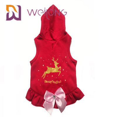 Το τόξο σατέν τύπωσε τα χρυσά Χριστούγεννα Hoodie χειμερινών παλτών σκυλιών ελαφιών κόκκινα για τις γάτες σκυλιών